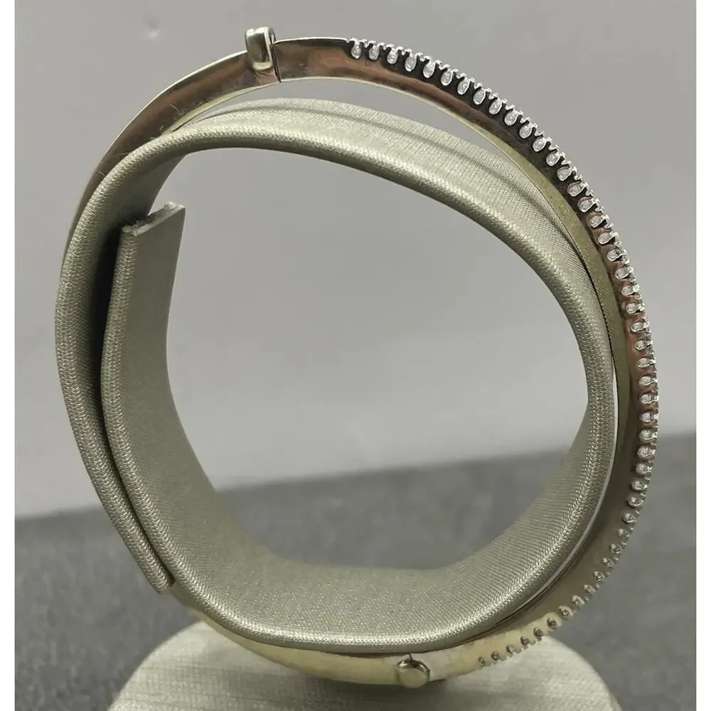 14K White Gold Thin Bangle Style Bracelet W/ Diamonds (24695)